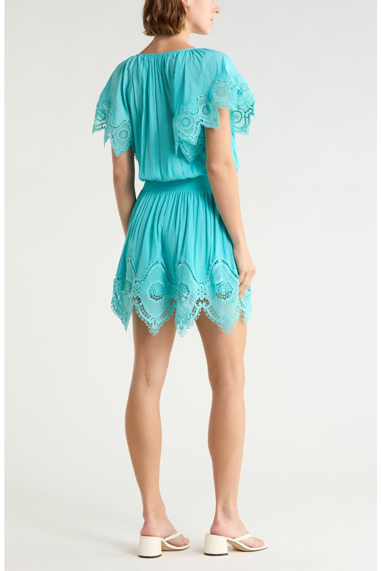 Arielle Lace Trim Short Sleeve Dress, Alternate, color, AQUA