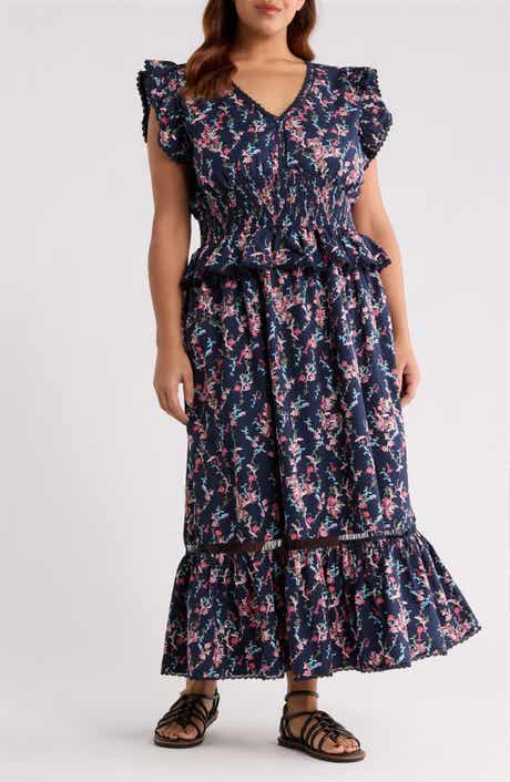 Treasure & Bond Floral Flutter Sleeve Peplum Maxi Dress