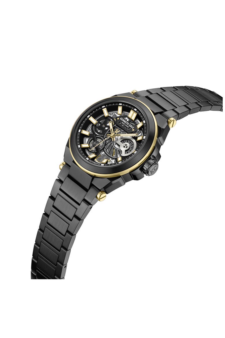 Skeleton Black Automatic Bracelet Watch, 42mm, Alternate, color, BLACK
