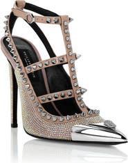 PHILIPP PLEIN Leather Strass Sandals High Heels Studs Women