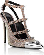 PHILIPP PLEIN Leather Strass Sandals High Heels Studs Women