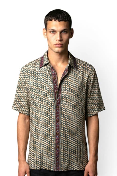 Embossed Botanical Short Sleeve Crepe Shirt
