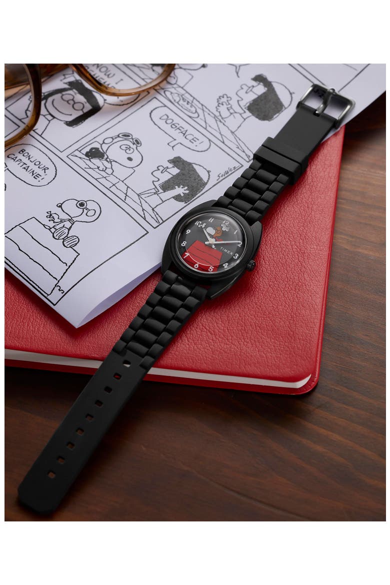 Peanuts® x Timex 1979 Reissue Inspired37mm Silicone Strap Watch, Alternate, color, BLACK