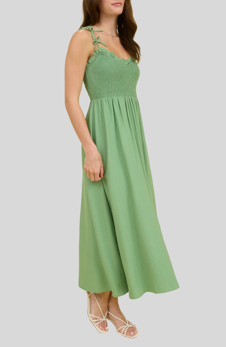 Blu Pepper Bow Strap Smocked Fit & Flare Midi Dress, Alternate, color, Green