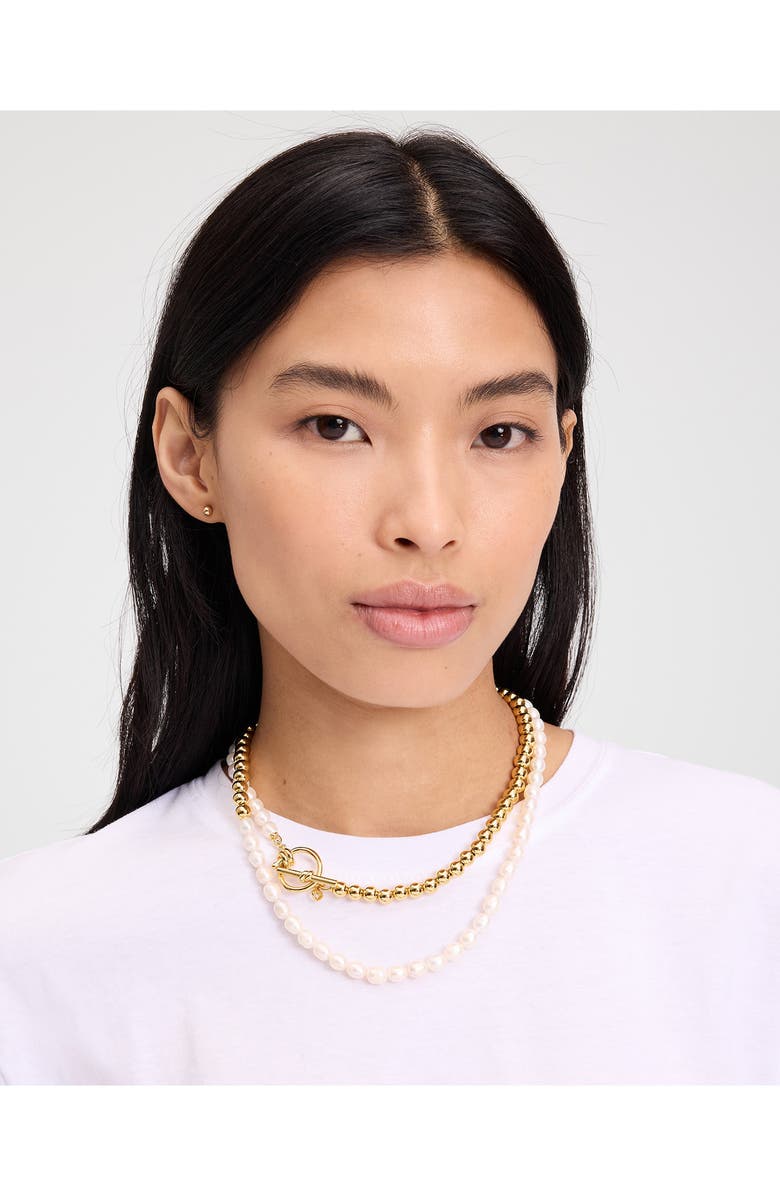 Kate Spade New York freshwater pearl toggle necklace, Alternate, color, Cream/ Gold.