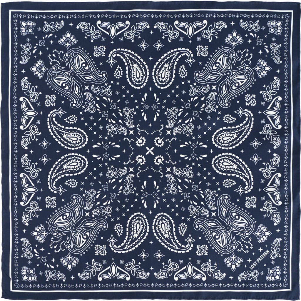 Lost Pattern Nyc "paisley" Silk Bandana Scarf In Blue