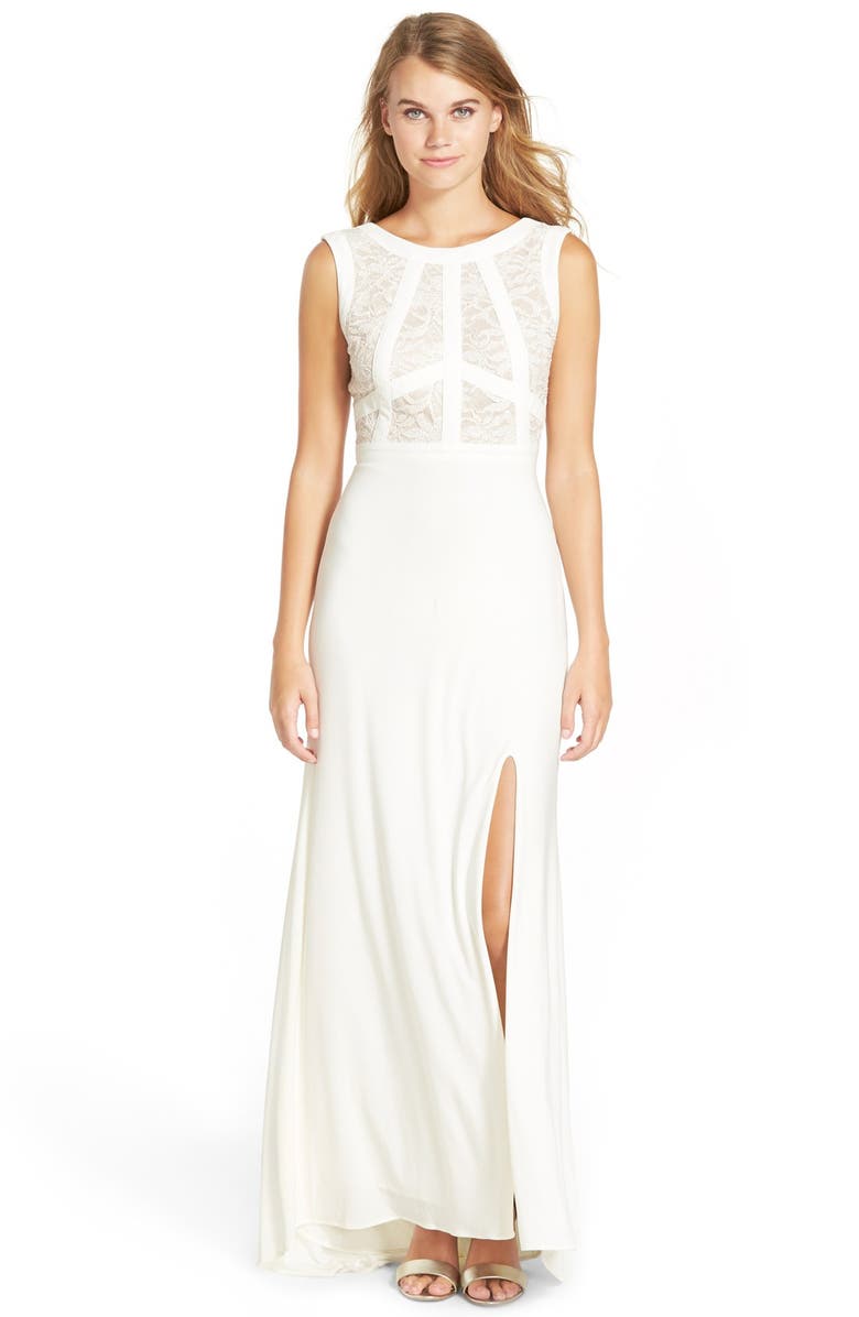 Morgan & Co. Glitter Lace Bodice Gown, Main, color, 