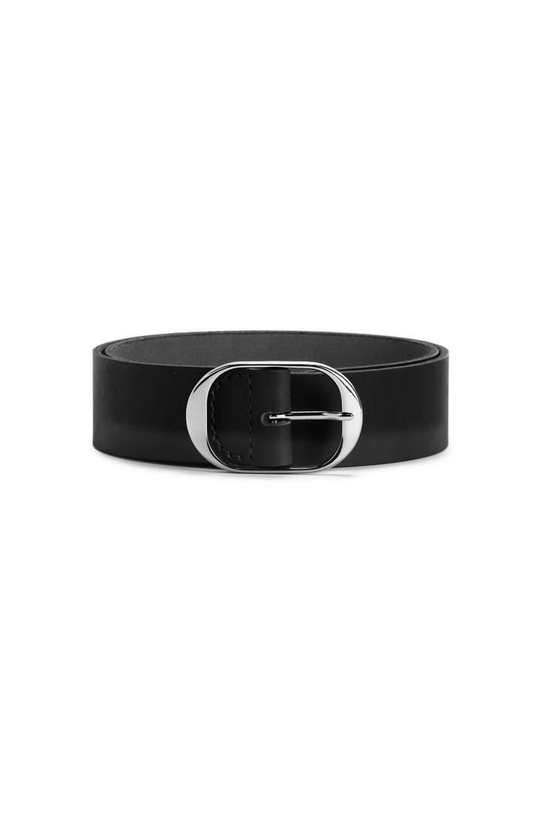 Ezra Arthur Oval Buckle Leather Belt 45mm, Main, color, Black And Polished Nickel