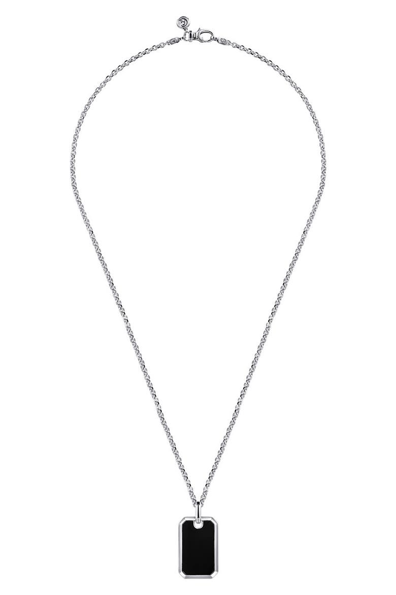 Men's 22-Inch Sterling Silver Onyx Dog Tag Necklace, Alternate, color, STERLING SILVER/ ONYX