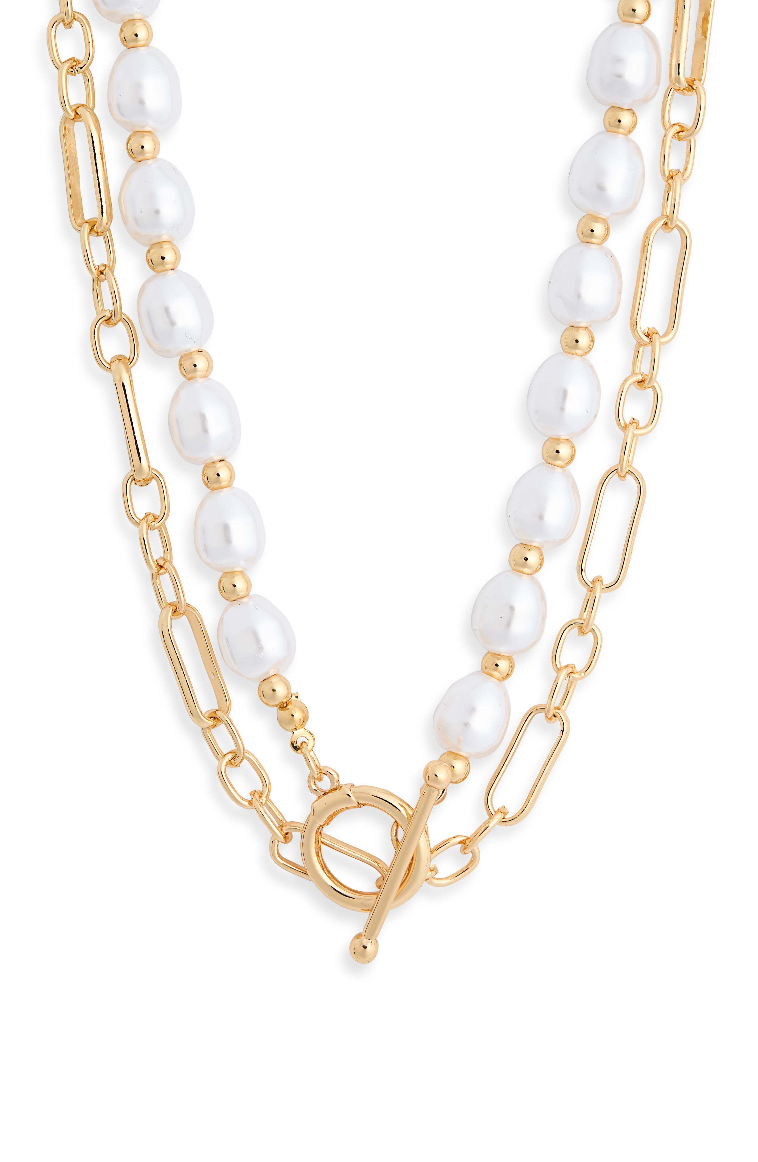 Tiered Imitation Pearl Paperclip Link Necklace