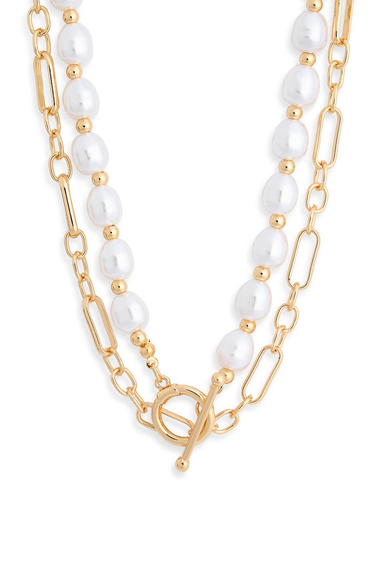 Tiered Imitation Pearl Paperclip Link Necklace, Main, color, WHITE- GOLD