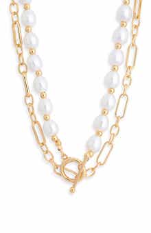 Tiered Imitation Pearl Paperclip Link Necklace