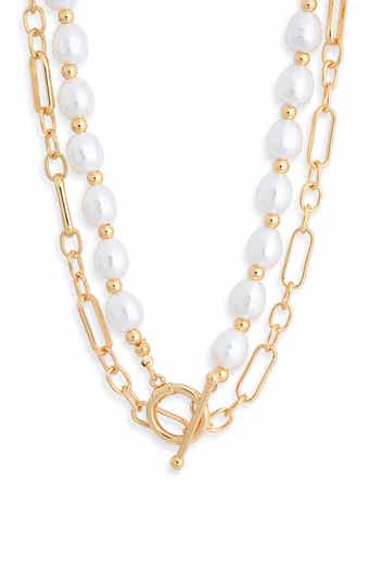 Tiered Imitation Pearl Paperclip Link Necklace