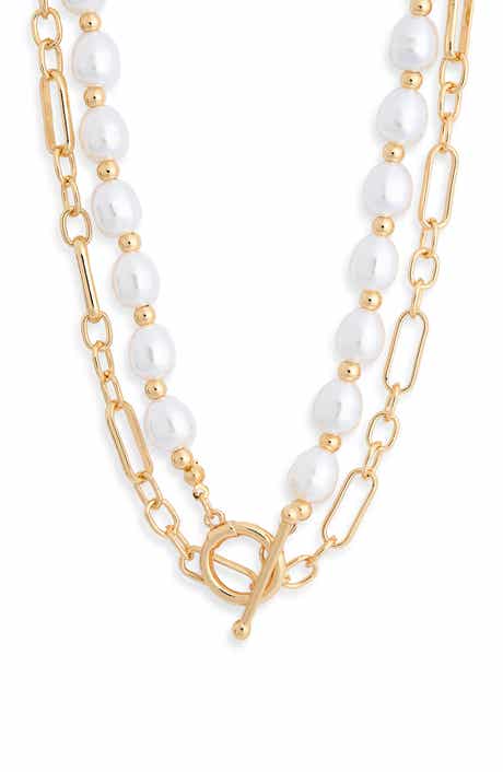 Tiered Imitation Pearl Paperclip Link Necklace