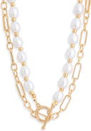 NORDSTROM RACK Tiered Imitation Pearl Paperclip Link Necklace