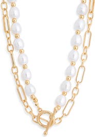 NORDSTROM RACK Tiered Imitation Pearl Paperclip Link Necklace