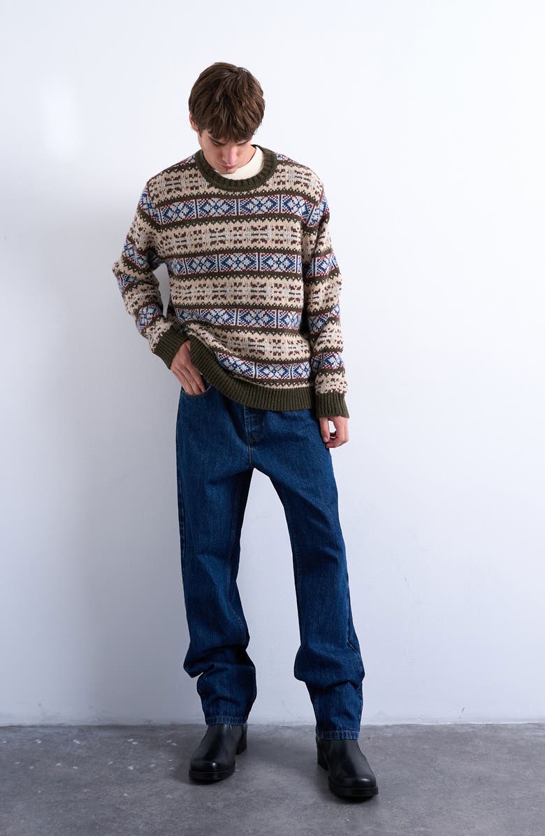 Topman Fair Isle Crewneck Sweater, Alternate, color, Beige Khaki