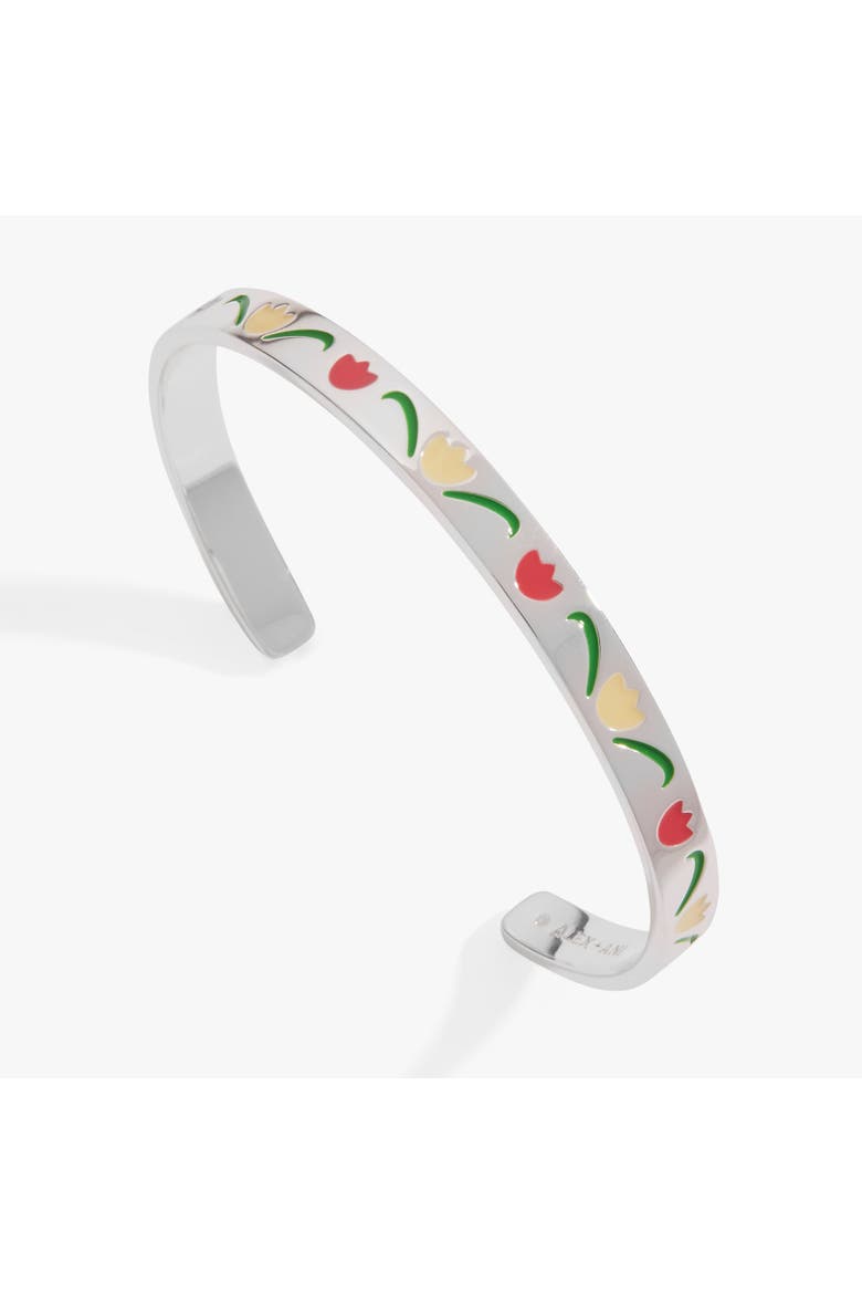 'Planted In Love, Grown In Grace' Tulip Flower Cuff, Main, color, Silver