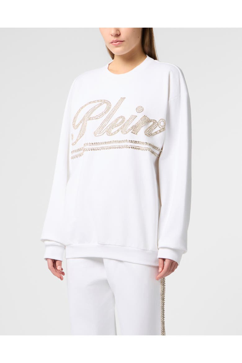 Washed Open Back Sweatshirt Strass Signature Women, Main, color, white