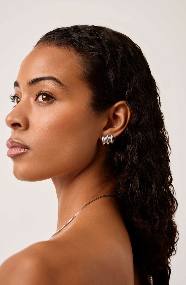 Missoma Chubby Triple Ridge Small Hoop Earrings, Alternate, color, Silver