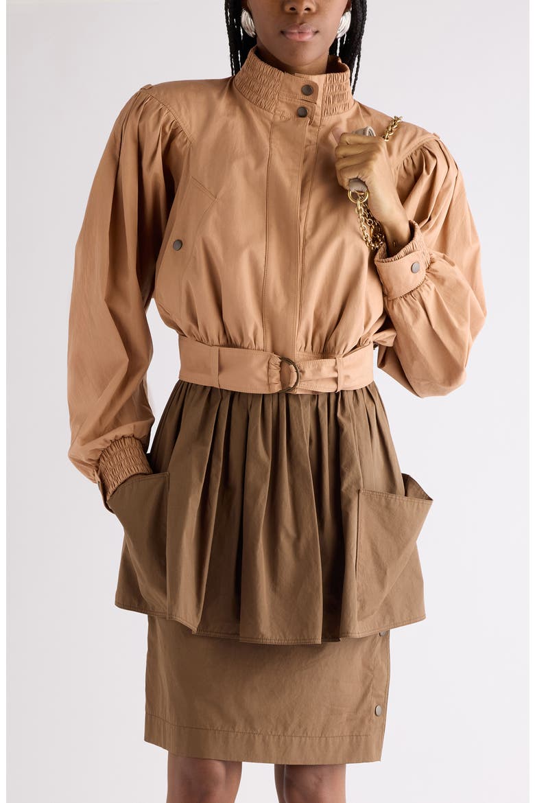 Crop Gathered Cotton Poplin Jacket, Main, color, REEF SHELL