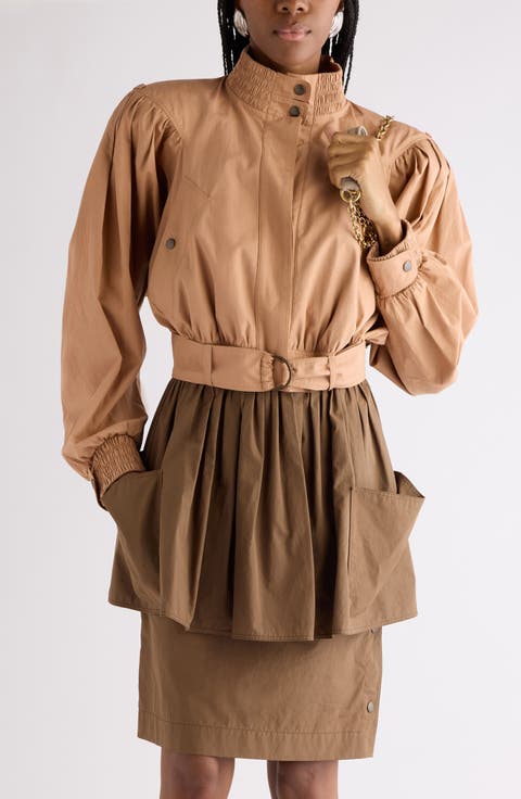 Crop Gathered Cotton Poplin Jacket