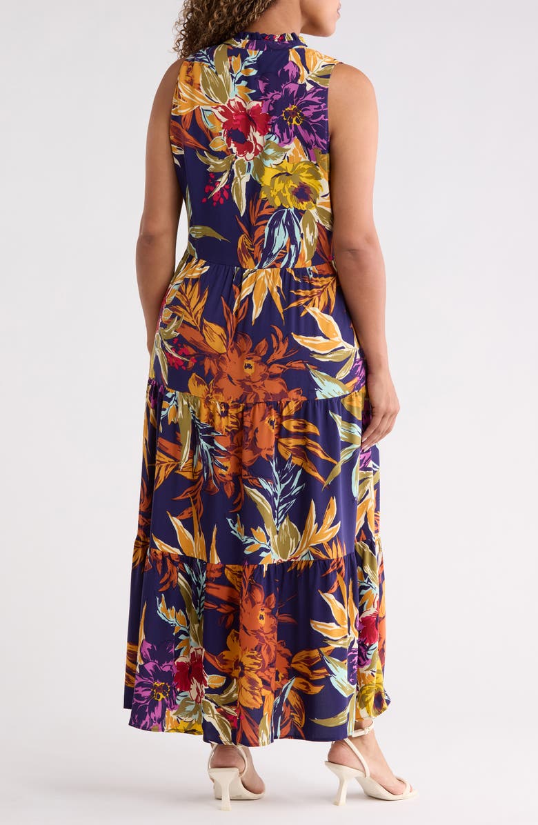Vince Camuto Print Sleeveless Tiered Maxi Dress, Alternate, color, Classic Navy