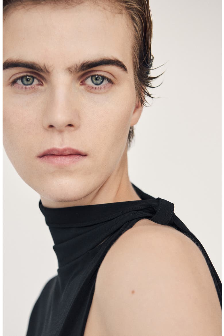 One-Shoulder Turtleneck Top, Alternate, color, BLACK