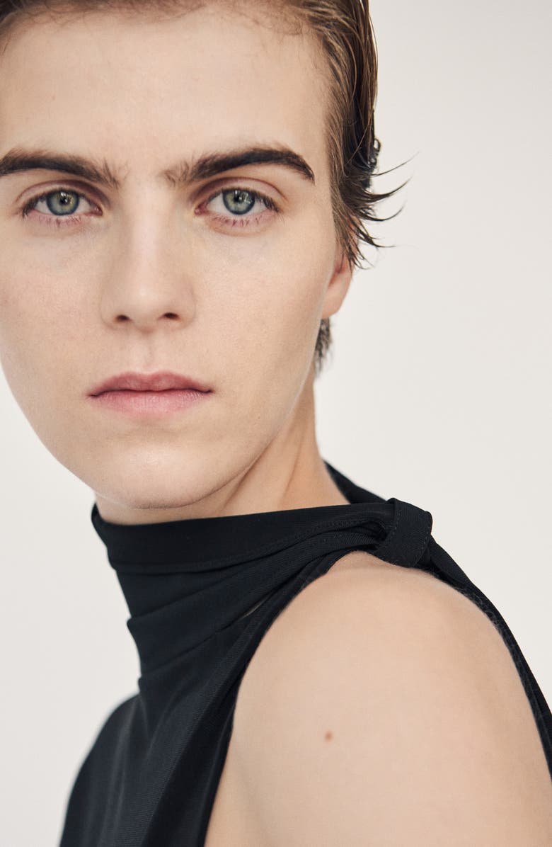 MANGO One-Shoulder Turtleneck Top, Alternate, color, Black