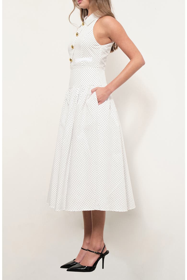 Davina Polka Dot Fit & Flare Midi Dress, Alternate, color, WHITE NAVY DOTS