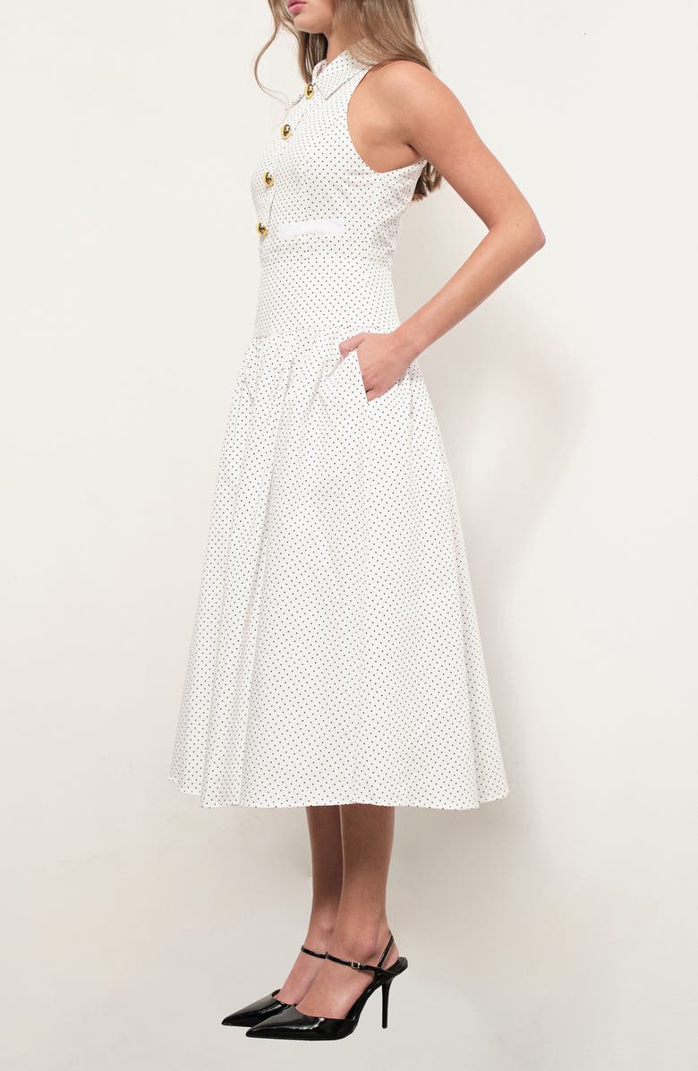 MAUDE CLUB Davina Polka Dot Fit & Flare Midi Dress, Alternate, color, White Navy Dots