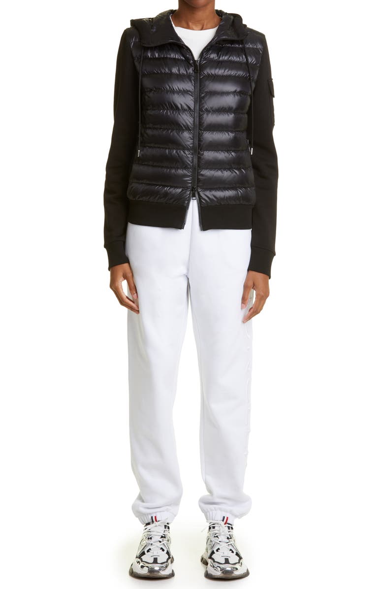 Moncler Hooded Mixed Media Puffer Jacket, Alternate, color, 