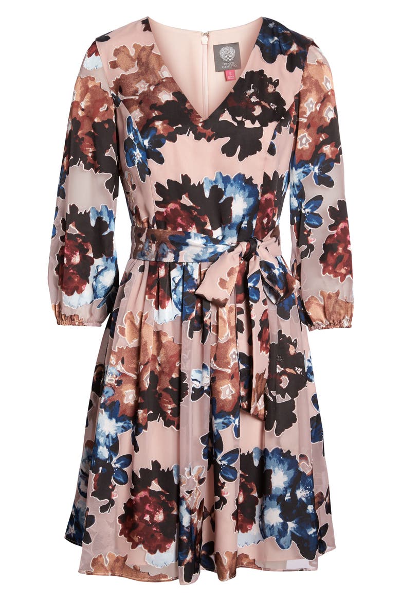 Burnout Floral Fit & Flare Dress, Alternate, color, BLUSH MULTI