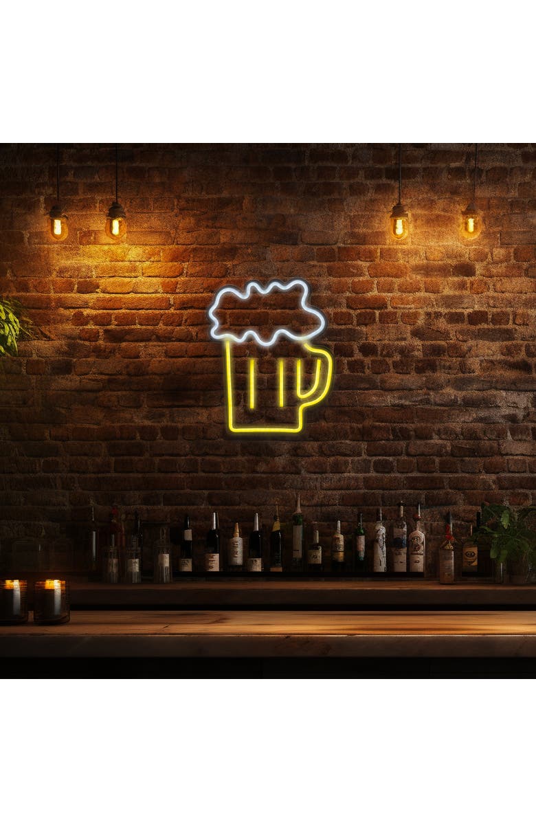 Northlight LED Beer Mug Neon Lighted Wall Art - 13", Alternate, color, Yellow