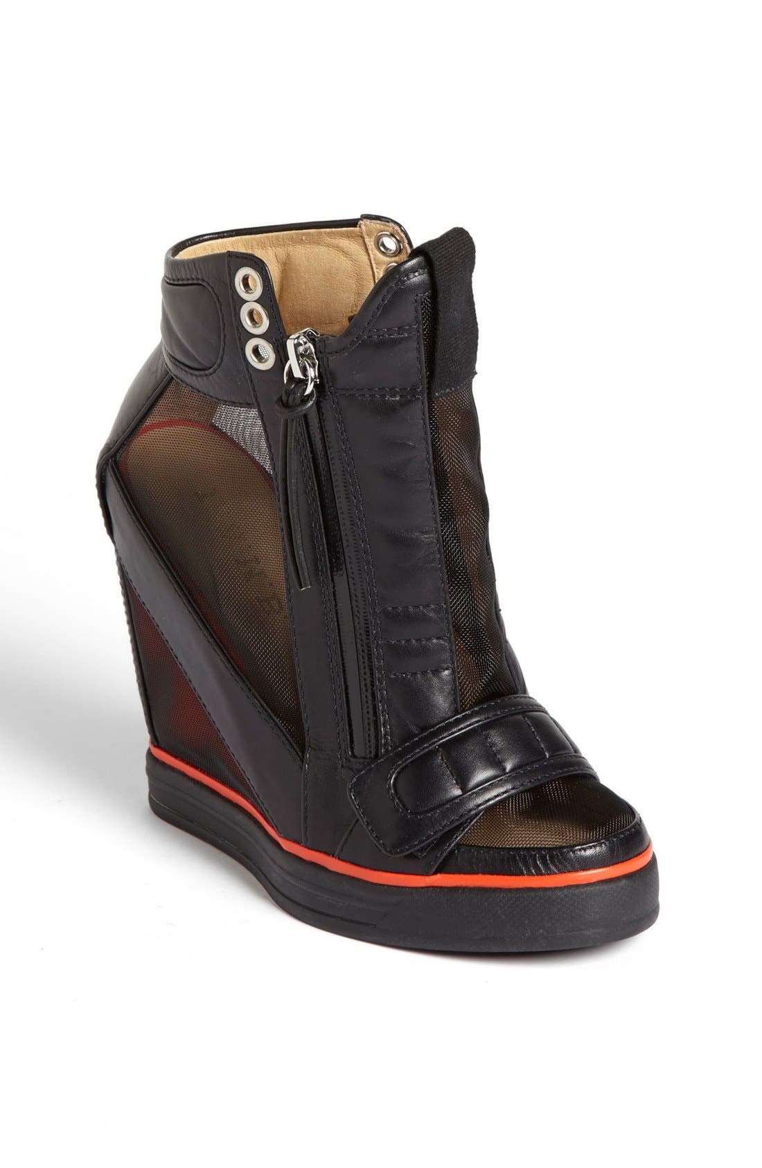 'Stephanie' High Top Wedge Sneaker, Main, color, BLACK/ RED