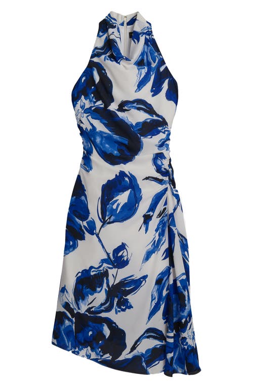 Donna Karan New York Floral Cowl Neck Asymmetric Dress In Blue