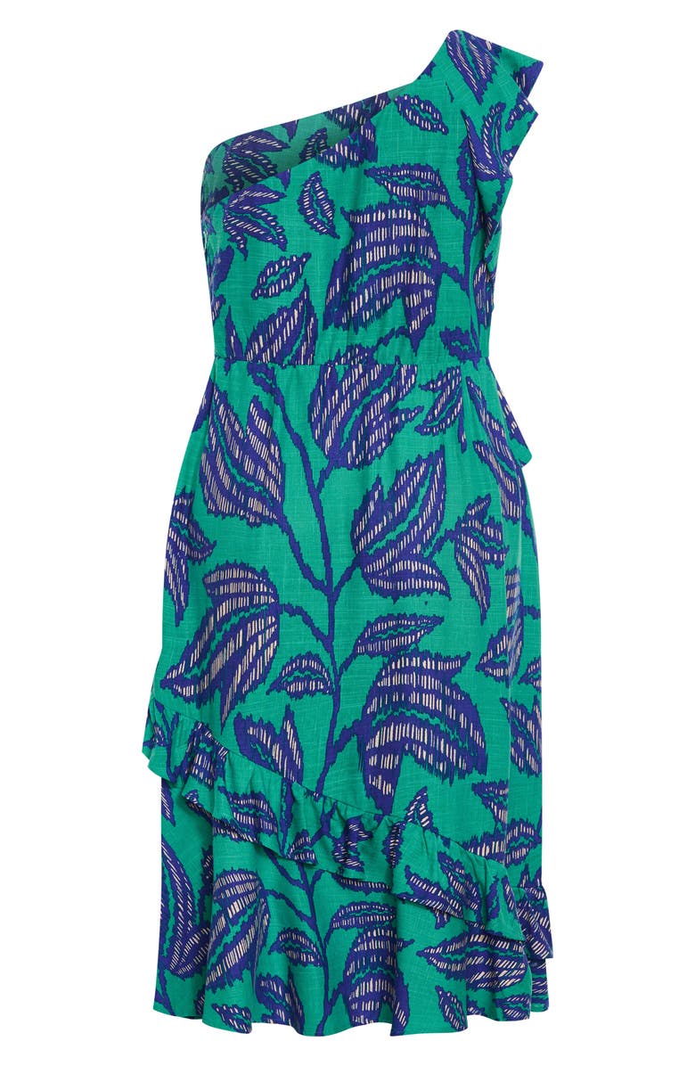 City Chic Escapism Ruffle One-Shoulder Midi Dress, Alternate, color, 