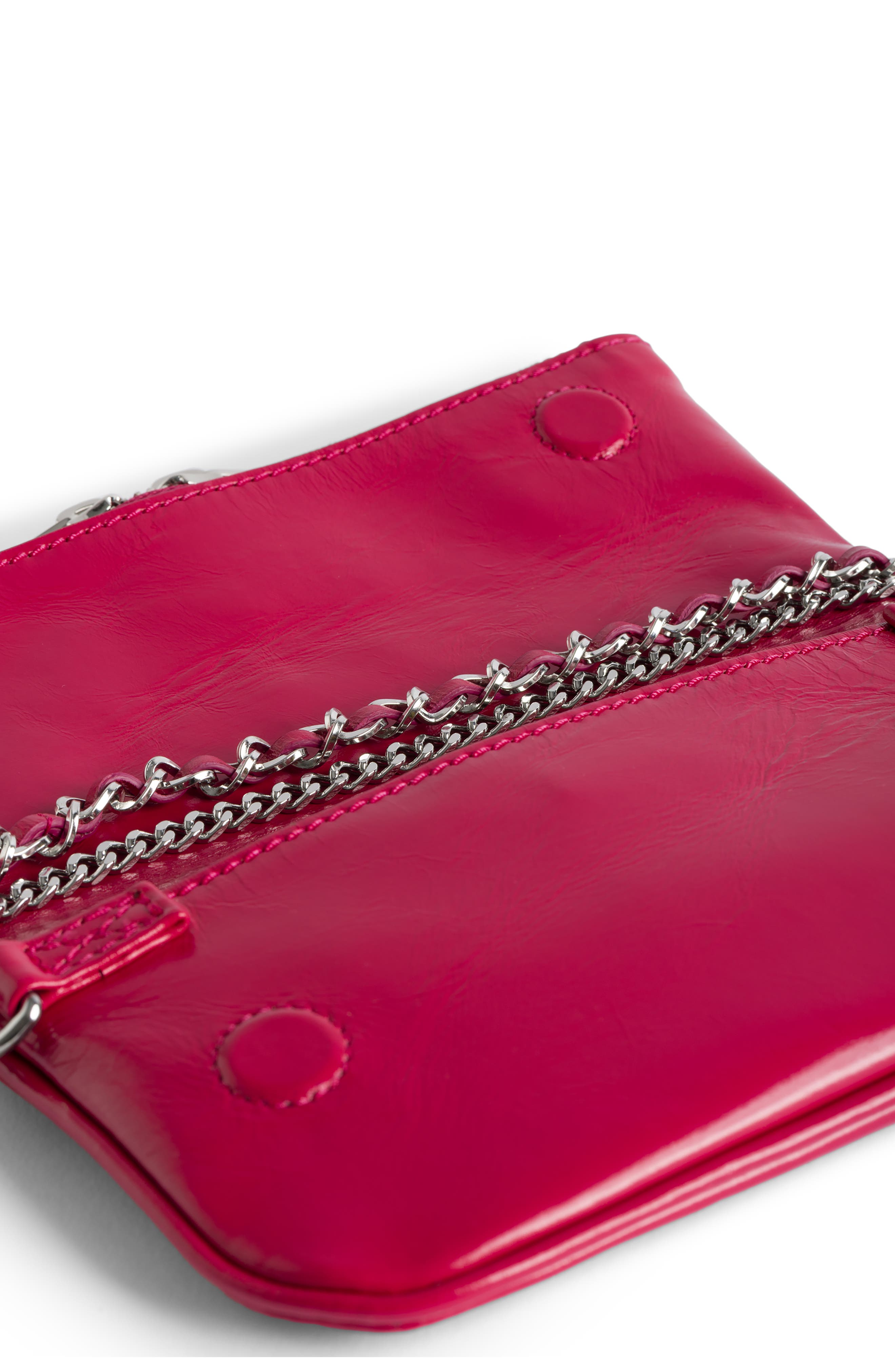 Zadig & Voltaire Rock Nano Patent Leather Clutch, Alternate, color, Podium