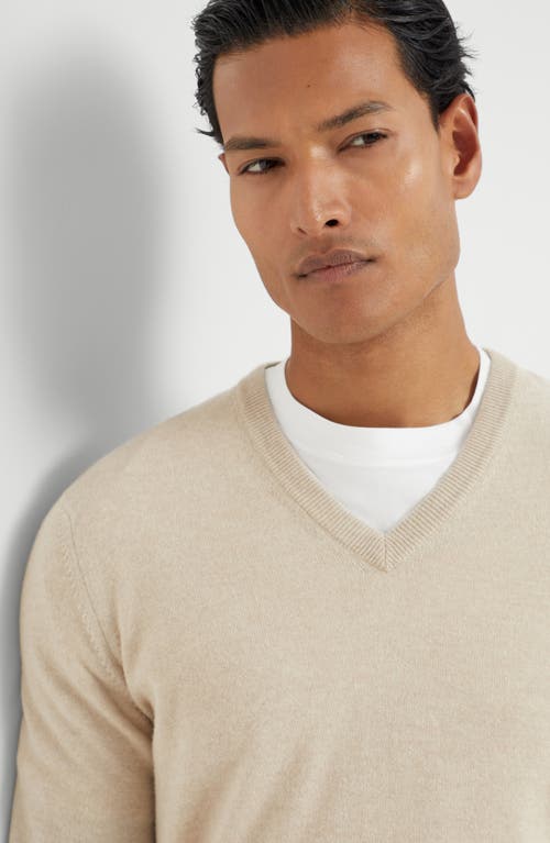 Brunello Cucinelli Cashmere V-neck Sweater In Buff
