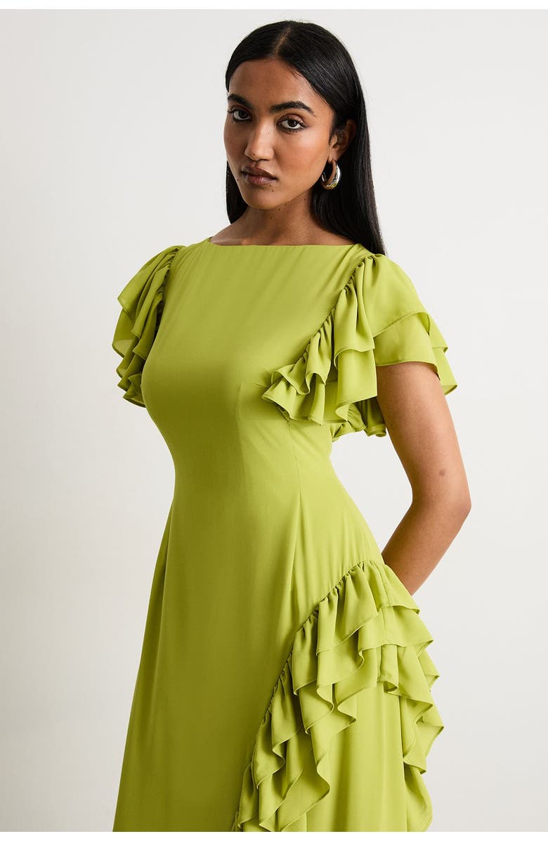 Warehouse Side Split Ruffle Detail Maxi Dress, Alternate, color, Lime