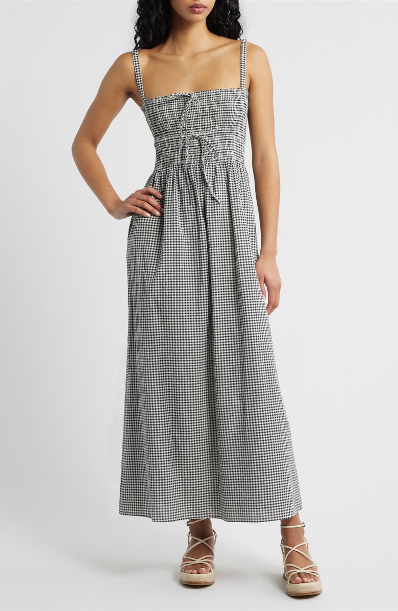 Hill House Home The Larissa Gingham Maxi Nap Dress, Main, color, Black/ Sand Gingham