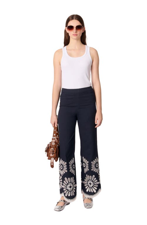 Maje Trousers With Crochet Detail In Navy