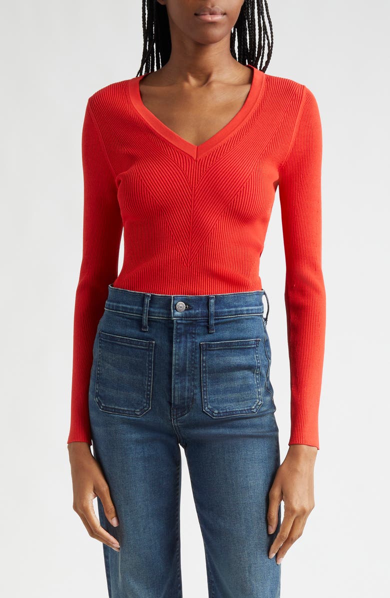 Veronica Beard Callie V-Neck Sweater, Main, color, Poppy