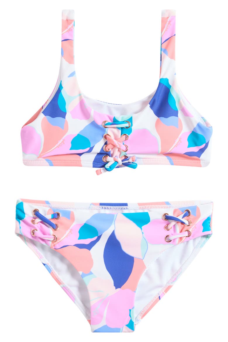 Kids' Newport Lace-Up Two-Piece Swimsuit, Main, color, WHITEHAVEN