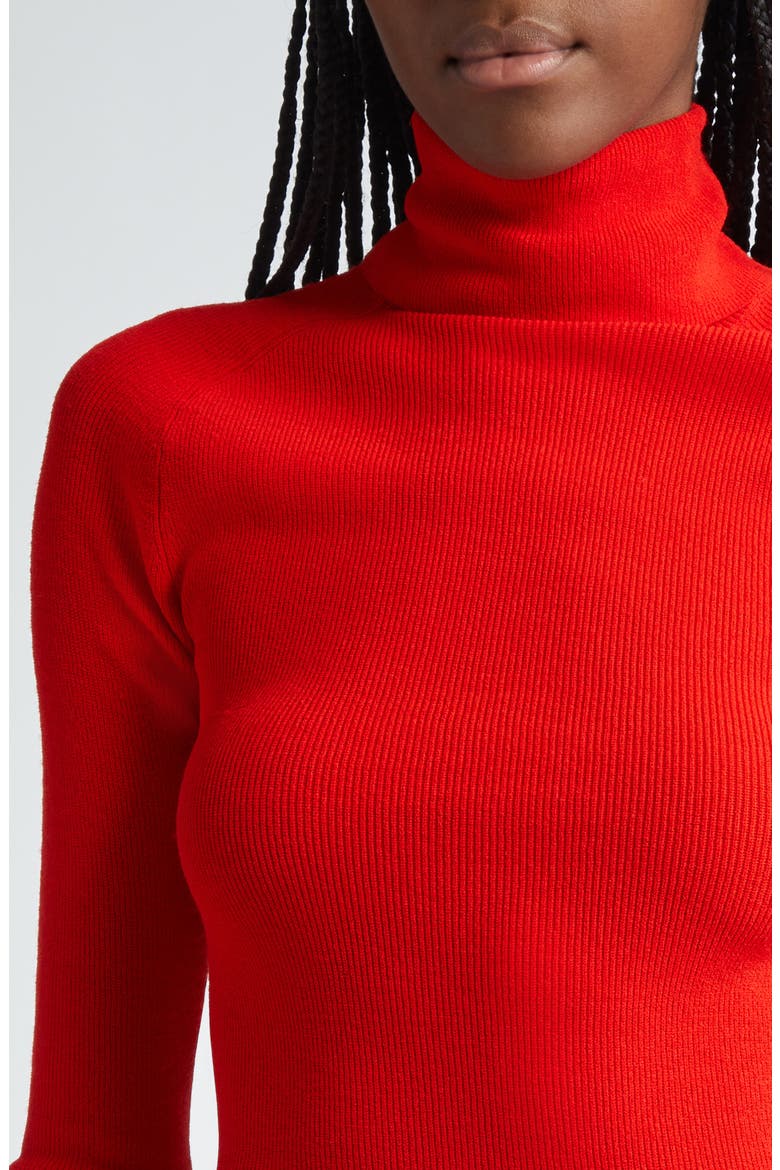 Fox Longline Logo Rib Turtleneck Top, Alternate, color, RED