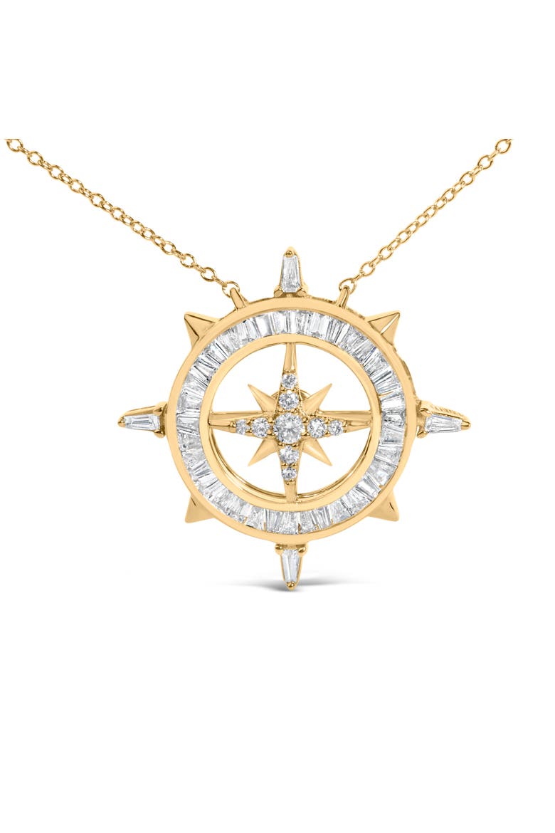 14K Yellow Gold Plated Sterling Silver 1.0 Cttw Diamond Compass Pendant Necklace, Alternate, color, Yellow Gold over Silver