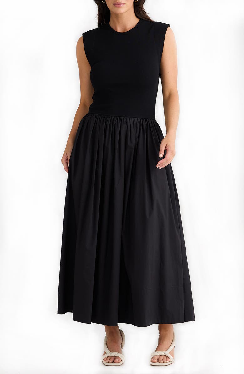 Brave+True Daphne Sleeveless Mixed Media Dress, Alternate, color, Black