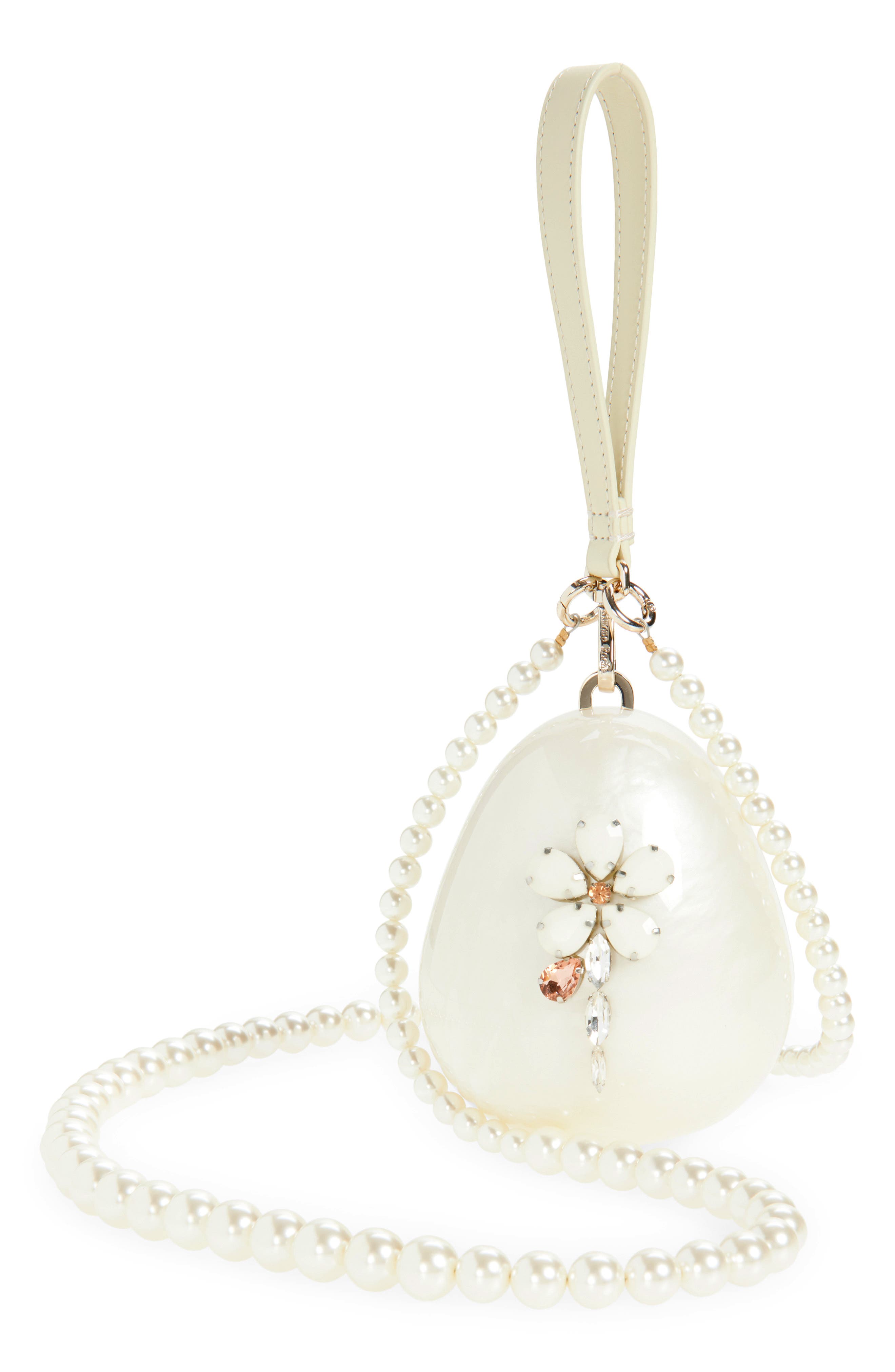 Micro Egg Clutch with Faux Pearl Strap, Main, color, PEARL/ OPAQUE/ CLEAR