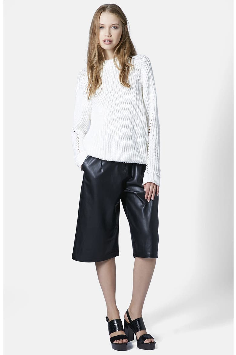 Faux Leather Culottes, Alternate, color, BLACK