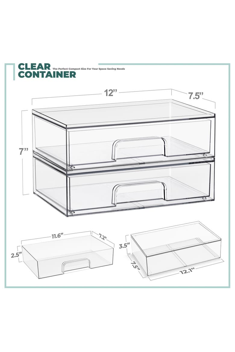 Set of 2 Stackable Wide Drawer Organizers, Alternate, color, NO COLOR